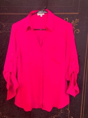 Express Women's Hot Pink Portofino Button-Down Blouse Top Size Medium